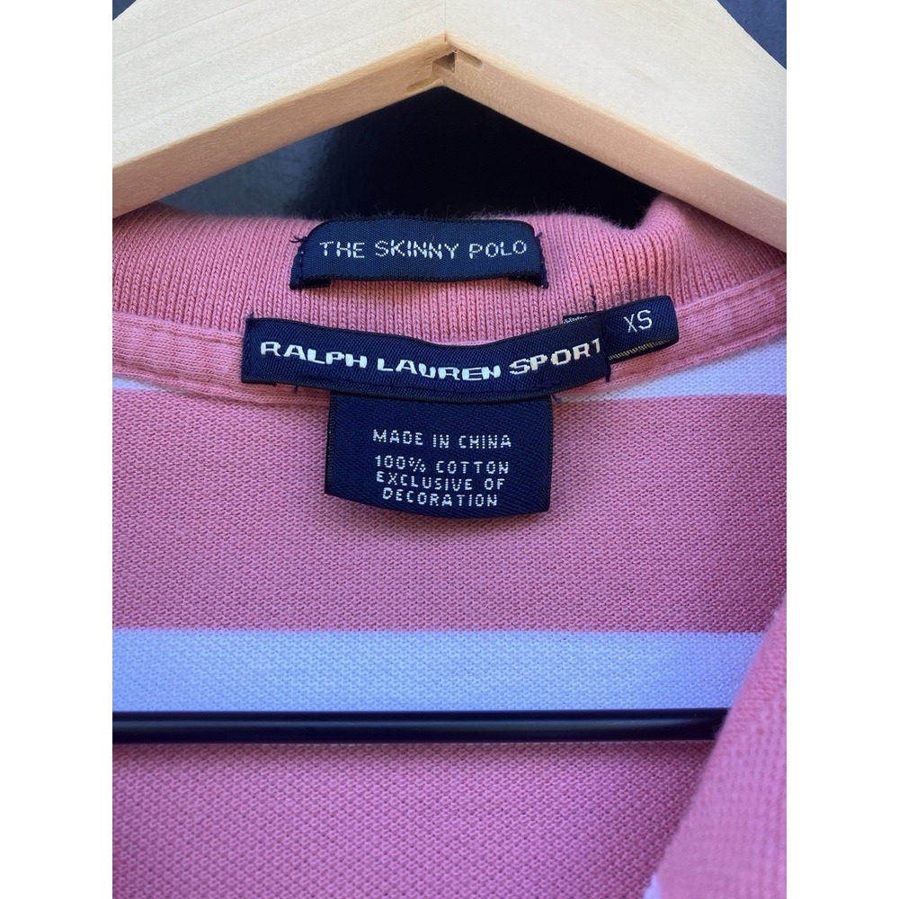 Ralph Lauren Sport Skinny Polo Dress Coral Pink White Striped Big Pony Size XS - Picture 2 of 7